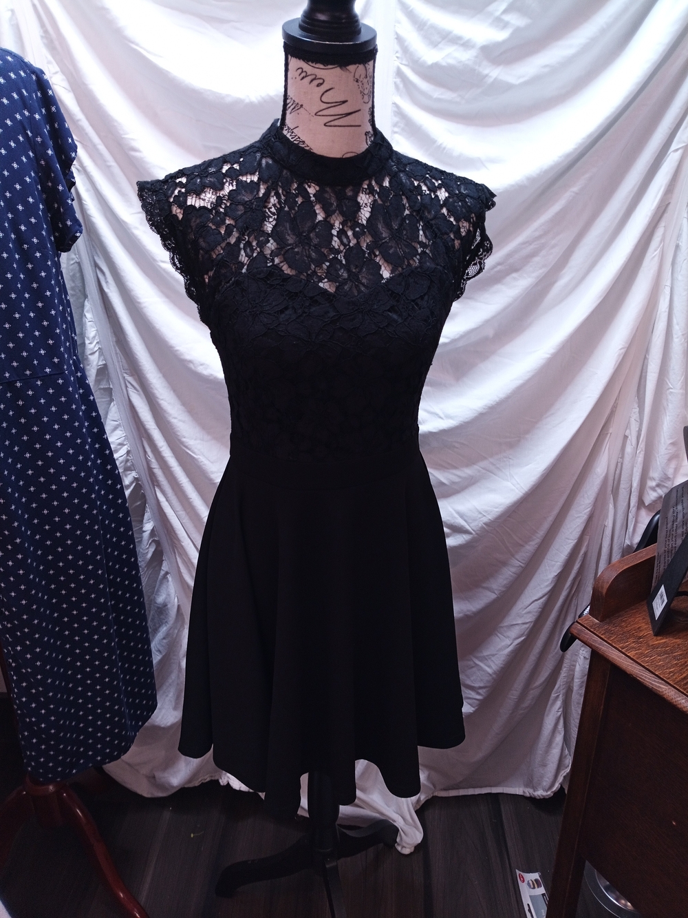 Black Lace Fit-and-Flare Mini Dress